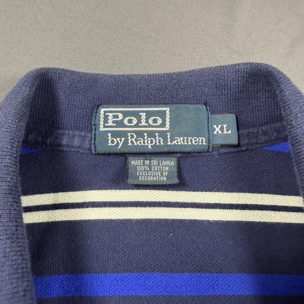 Polo Ralph Lauren Polo Shirt Mens XL‎ Blue White Striped Pony Logo Casual